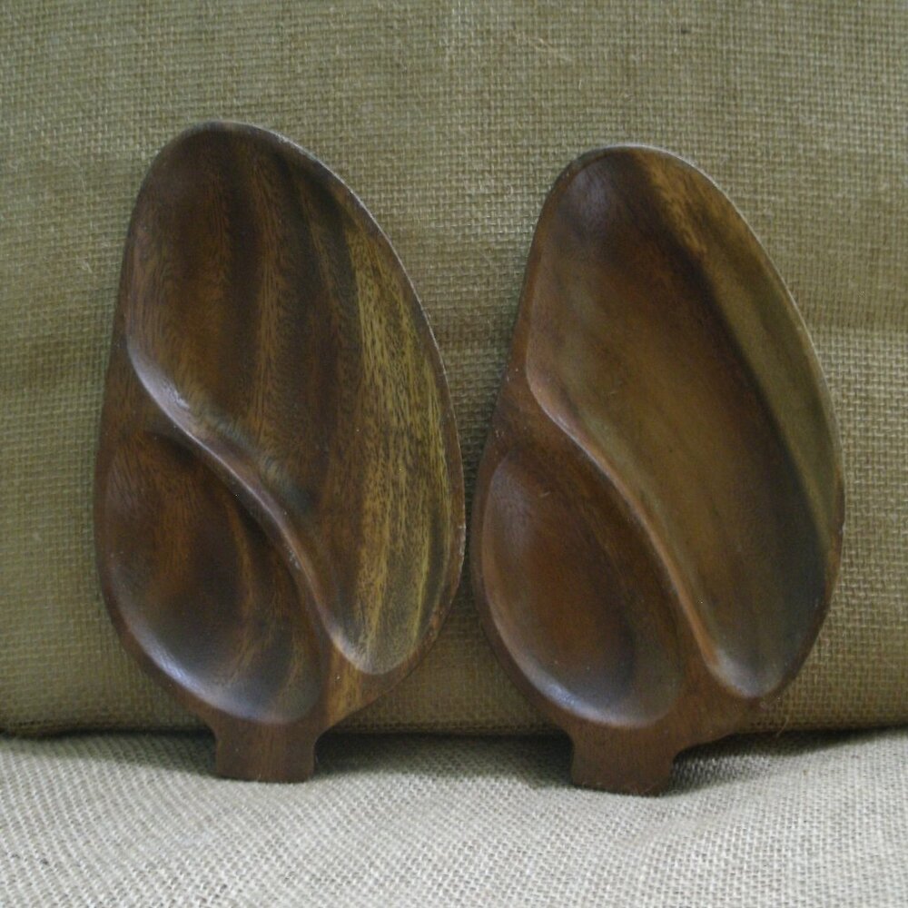 Vintage Handmade Wood Leaf Snack Set Philippines